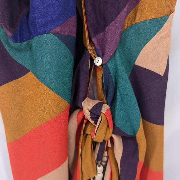 Farm Rio Amanda Rainbow Striped Mini Wrap Keyhole Dress Size Small - Picture 8 of 14